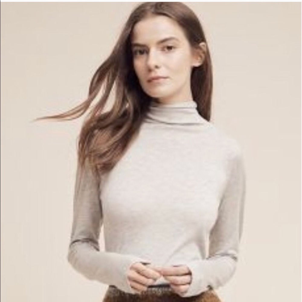 Velvet by G & S Cream Gray Heathered Mock Turtleneck M Anthropologie
